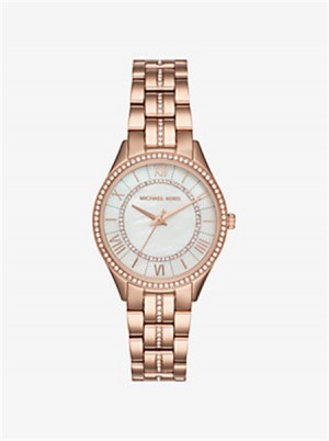 Michaelkors Mini Lauryn Pavé Rose Gold-Tone Watch Růžové Zlaté | SN-MK28438