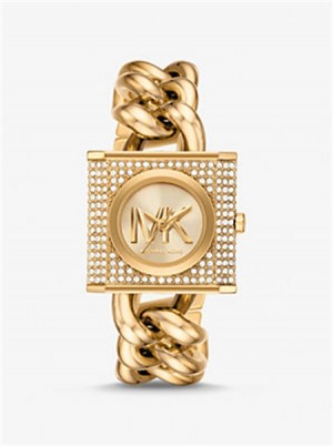 Michaelkors Mini Lock Pavé Gold-Tone Chain Watch Zlaté | SN-MK28337