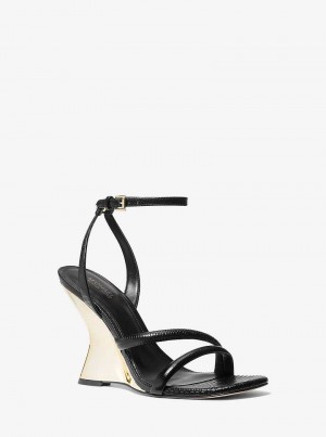 Michaelkors Nadina Lizard Embossed Leather Černé | SN-MK27535