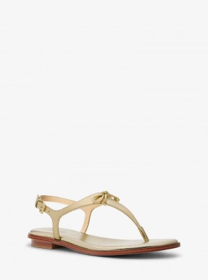 Michaelkors Nori Metallic Leather T-Strap Zlaté | SN-MK27521