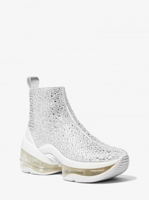 Michaelkors Olympia Extreme Embellished Knit Sock Stříbrné | SN-MK27481