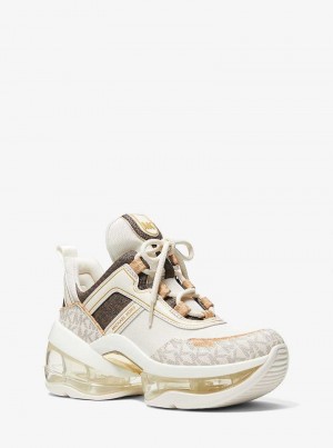 Michaelkors Olympia Extreme Two-Tone Logo and Canvas Krém | SN-MK27436
