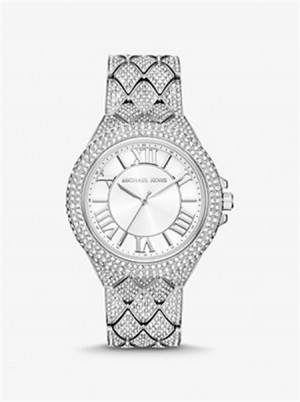Michaelkors Oversized Camille Pavé Silver-Tone Watch Stříbrné | SN-MK28418