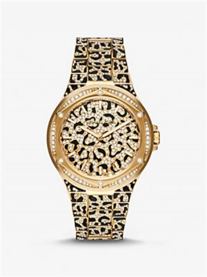 Michaelkors Oversized Lennox Animal Pavé Gold-Tone Watch Zlaté | SN-MK28333