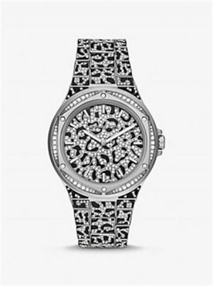 Michaelkors Oversized Lennox Animal Pavé Silver-Tone Watch Stříbrné | SN-MK28391