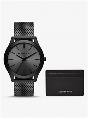Michaelkors Oversized Slim Runway Black-Tone Watch and Card Case Gift Set Černé | SN-MK28396