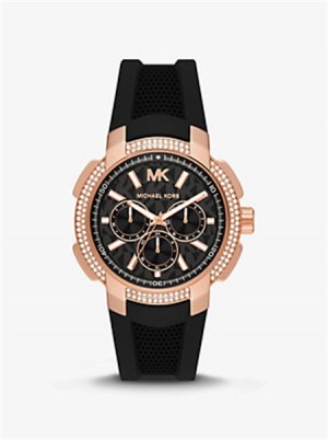 Michaelkors Oversized Sydney Pavé Rose Gold-Tone and Silicone Watch Černé | SN-MK28363