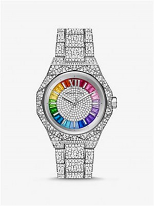 Michaelkors PRIDE Limited-Edition Oversized Raquel Rainbow Pavé Silver-Tone Watch Stříbrné | SN-MK28435