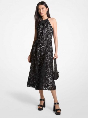 Michaelkors Palm Lace Belted Halter Černé | SN-MK26677
