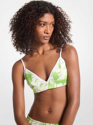 Michaelkors Palm Print Satin Bra Top Zelene | SN-MK26506