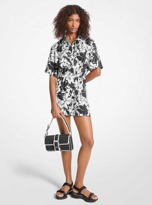 Michaelkors Palm Print Satin Černé Bílé | SN-MK26736