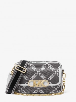 Michaelkors Parker Medium Empire Logo Jacquard Černé Bílé | SN-MK27143