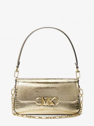 Michaelkors Parker Medium Metallic Crocodile Embossed Leather Zlaté | SN-MK27044