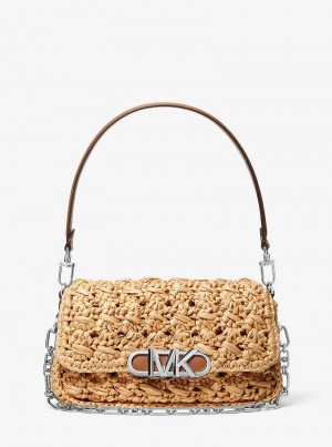 Michaelkors Parker Medium Woven Straw Béžový | SN-MK26949