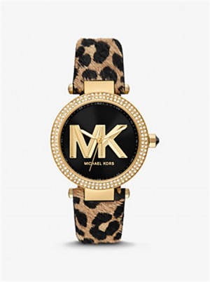 Michaelkors Parker Pavé Gold-Tone and Calf Hair Watch Cheetah | SN-MK28352