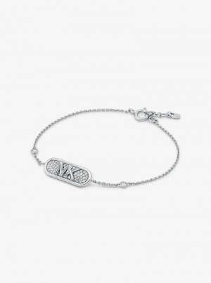 Michaelkors Pavé Precious Metal-Plated and Sterling Silver Empire Logo Stříbrné | SN-MK27803