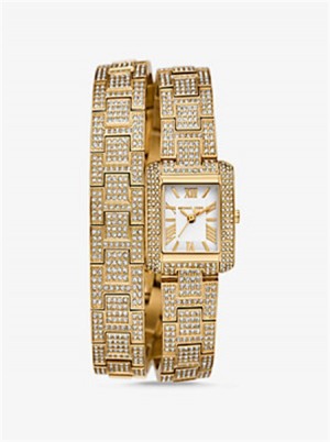Michaelkors Petite Emery Pavé Gold-Tone Double Wrap Watch Zlaté | SN-MK28313