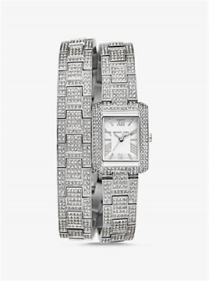 Michaelkors Petite Emery Pavé Silver-Tone Double Wrap Watch Stříbrné | SN-MK28314