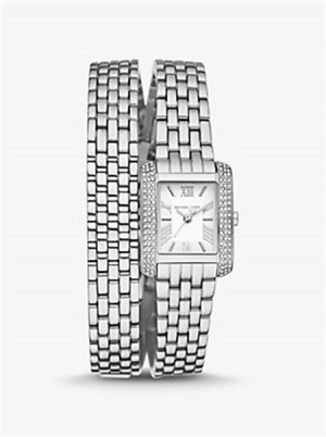 Michaelkors Petite Emery Pavé Silver-Tone Double Wrap Watch Stříbrné | SN-MK28315