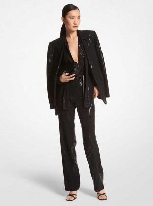 Michaelkors Pinstripe Sequined Crepe Boyfriend Černé | SN-MK26606