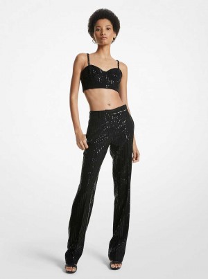 Michaelkors Pinstripe Sequined Crepe Straight-Leg Černé | SN-MK26556