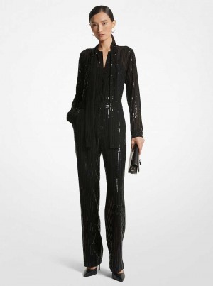 Michaelkors Pinstripe Sequined Georgette Černé | SN-MK26752