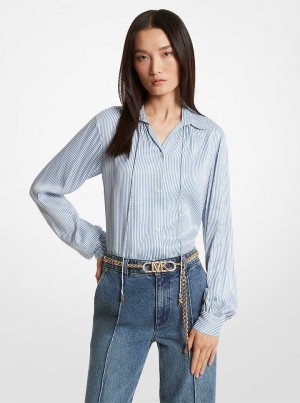 Michaelkors Pinstriped Satin Blouse Blankyt | SN-MK26528