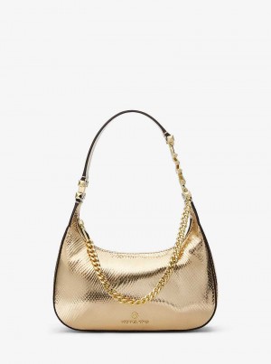 Michaelkors Piper Small Metallic Snake Embossed Leather Zlaté | SN-MK27048