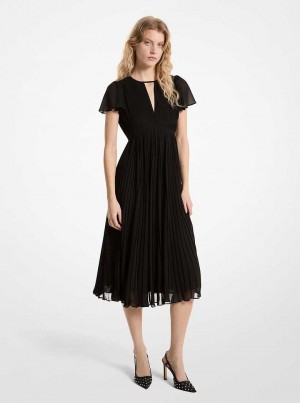 Michaelkors Pleated Georgette Midi Černé | SN-MK26687
