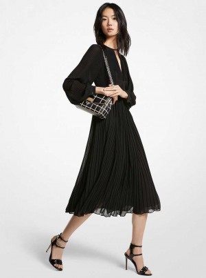 Michaelkors Pleated Georgette Midi Černé | SN-MK26762