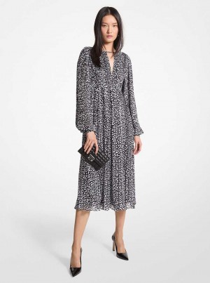 Michaelkors Pleated Leopard Print Georgette Midi Černé Bílé | SN-MK26665