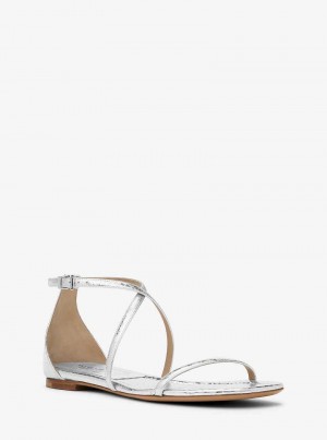 Michaelkors Polly Metallic Python Embossed Leather Stříbrné | SN-MK27687