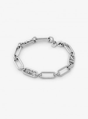 Michaelkors Precious Metal-Plated Brass Empire Logo Chain Link Stříbrné | SN-MK27733