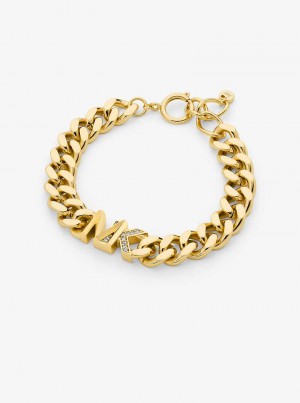 Michaelkors Precious Metal-Plated Brass Pavé Logo Curb Link Zlaté | SN-MK27728