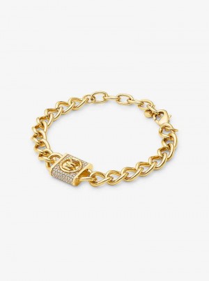 Michaelkors Precious Metal-Plated Brass Pavé Lock Curb Link Zlaté | SN-MK27730