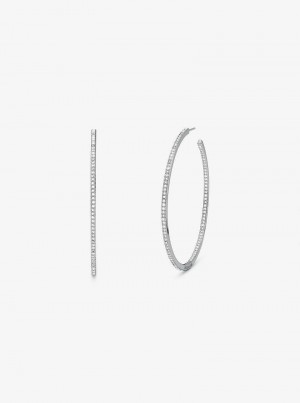 Michaelkors Precious Metal-Plated Brass Pavé Hoop Stříbrné | SN-MK27756