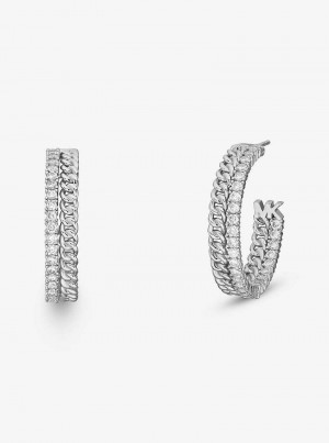 Michaelkors Precious Metal-Plated Brass Pavé Chain Hoop Stříbrné | SN-MK27758
