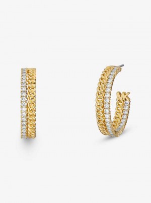 Michaelkors Precious Metal-Plated Brass Pavé Chain Hoop Zlaté | SN-MK27760