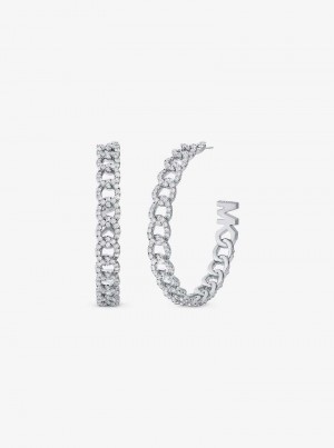 Michaelkors Precious Metal-Plated Brass Pavé Curb Link Hoop Stříbrné | SN-MK27761
