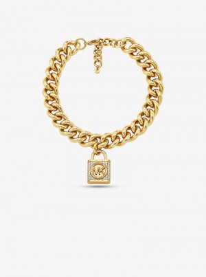 Michaelkors Precious Metal-Plated Brass Pavé Lock Curb Link Zlaté | SN-MK27805