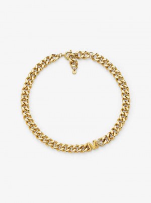 Michaelkors Precious Metal-Plated Brass Pavé Logo Curb Link Zlaté | SN-MK27809
