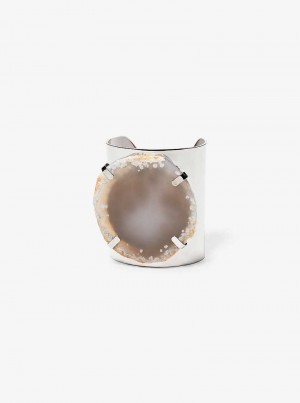 Michaelkors Precious Metal-Plated Brass and Agate Cuff Stříbrné Šedé Hnědé | SN-MK27812