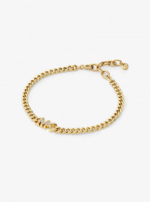 Michaelkors Precious Metal-Plated Sterling Silver Logo Curb Link Zlaté | SN-MK27717