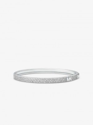 Michaelkors Precious Metal-Plated Sterling Silver Pavé Logo Stříbrné | SN-MK27722
