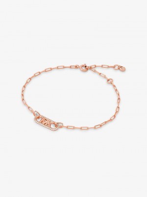 Michaelkors Precious Metal-Plated Sterling Silver Pavé Empire Logo Chain Link Růžové Zlaté | SN-MK27737