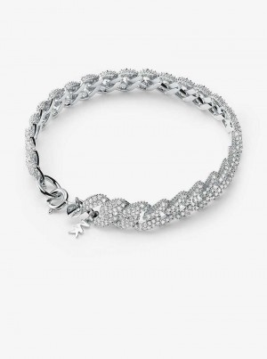 Michaelkors Precious Metal-Plated Sterling Silver Pavé Curb Link Stříbrné | SN-MK27738