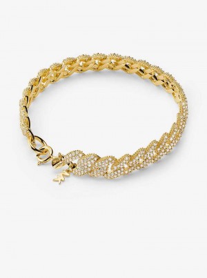 Michaelkors Precious Metal-Plated Sterling Silver Pavé Curb Link Zlaté | SN-MK27750