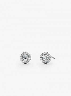 Michaelkors Precious Metal-Plated Sterling Silver Pavé Logo Studs Stříbrné | SN-MK27765