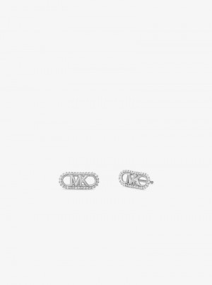 Michaelkors Precious Metal-Plated Sterling Silver Pavé Empire Logo Stříbrné | SN-MK27771