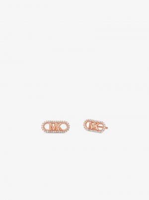 Michaelkors Precious Metal-Plated Sterling Silver Pavé Empire Logo Růžové Zlaté | SN-MK27777